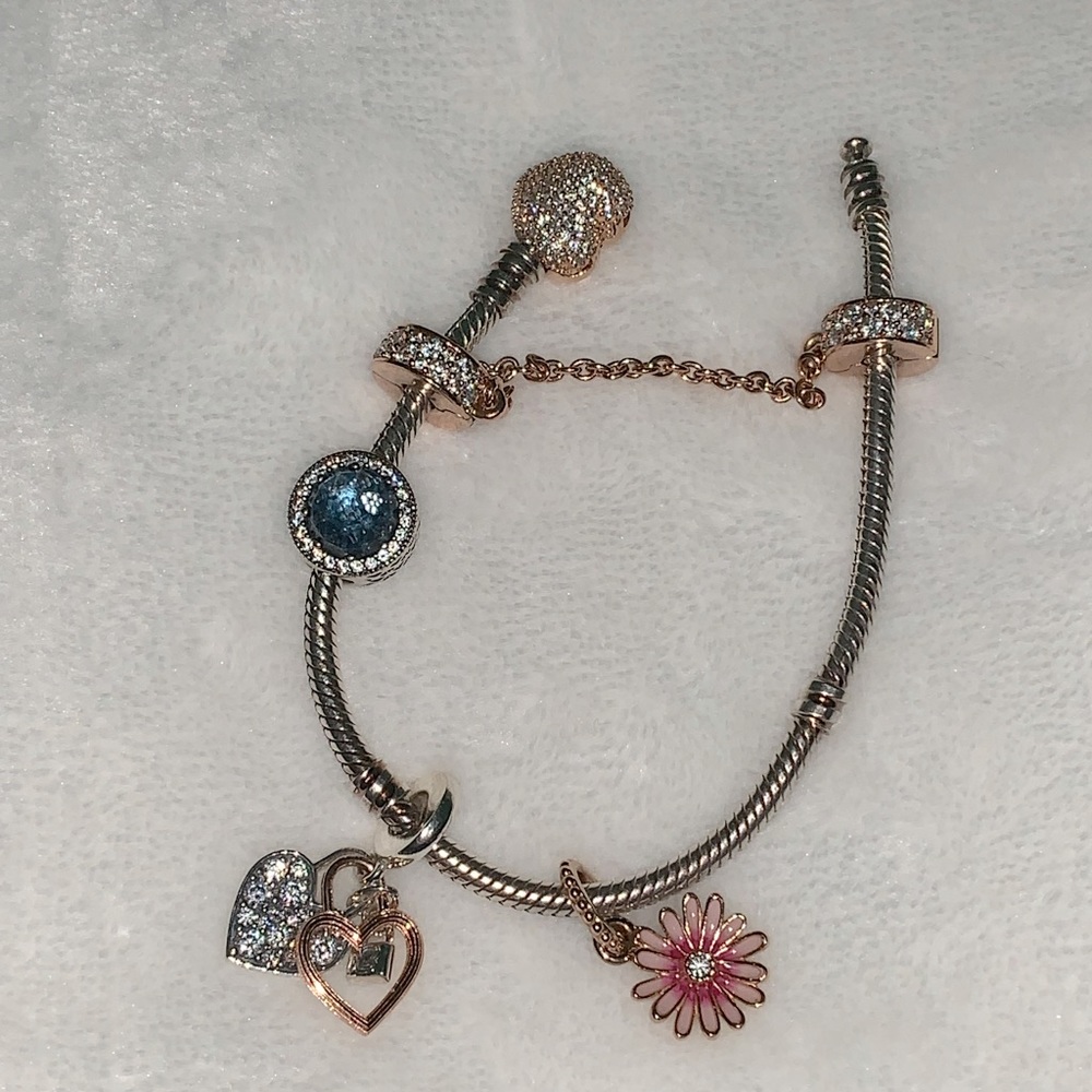 Pandora charm bracelet with charms. **Does not include safety chain.